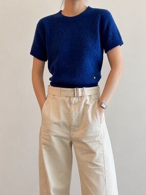 Ultramarine Deep Royal Blue Short-Sleeve Knit Top - Classic Crewneck